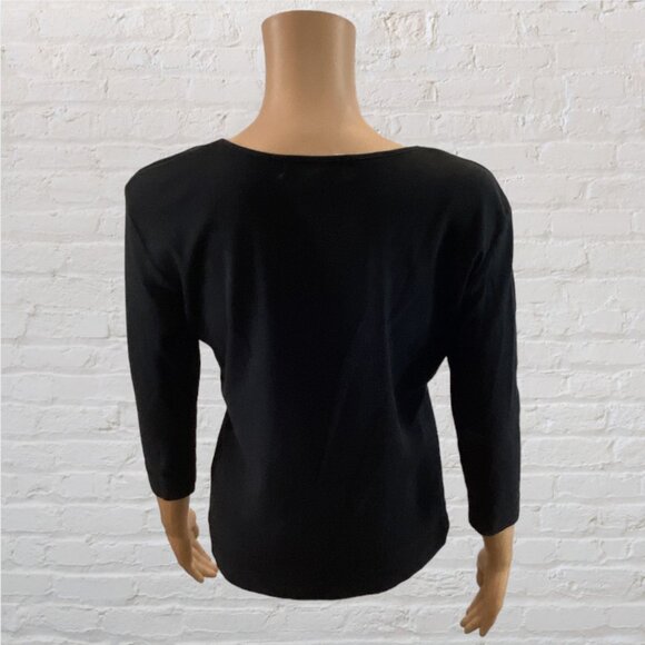 CAROLYN TAYLOR -- Black Top, 3/4 Sleeves, Faux Diamond (Rhinestone) Monogram "D" - Picture 6 of 15
